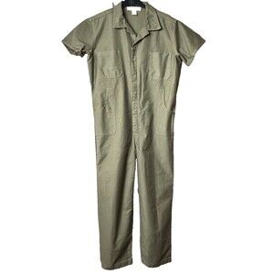 Caron Callahan Crawford Jumpsuit Women's L Green Coveralls  Cotton Canvas